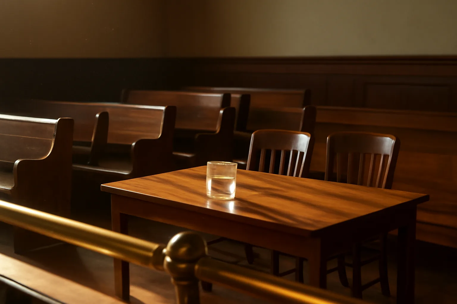 Empty county courtroom where a court translator would work
