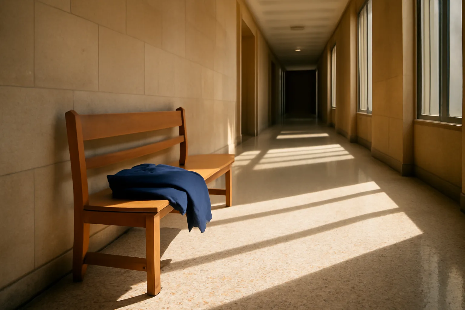 Empty Phoenix courthouse hallway where a court translator waits