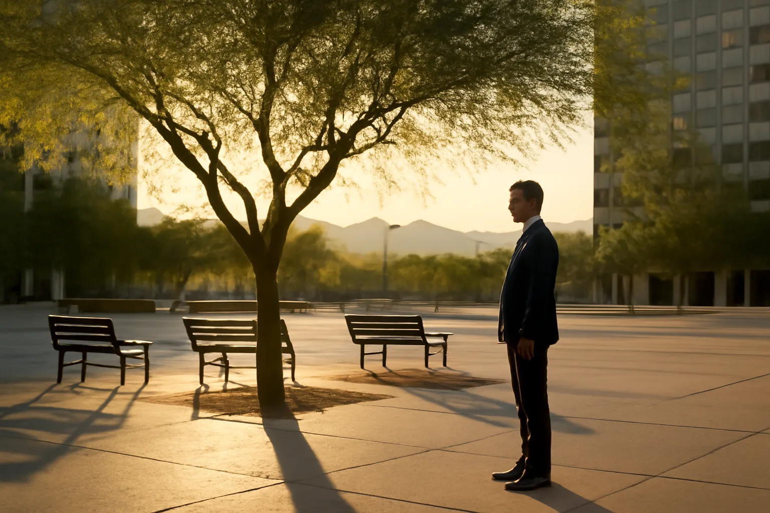 Person standing on a Phoenix plaza before court translator work